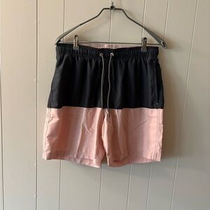 George Men's Swim Trunks - Black and Pink Medium Retro vibes beach pool